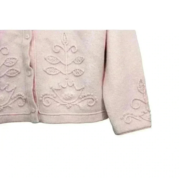 Coldwater Creek Cardigan Sweater Sz Medium 100% Wool Pink Embroidered Oversized - Picture 5 of 11